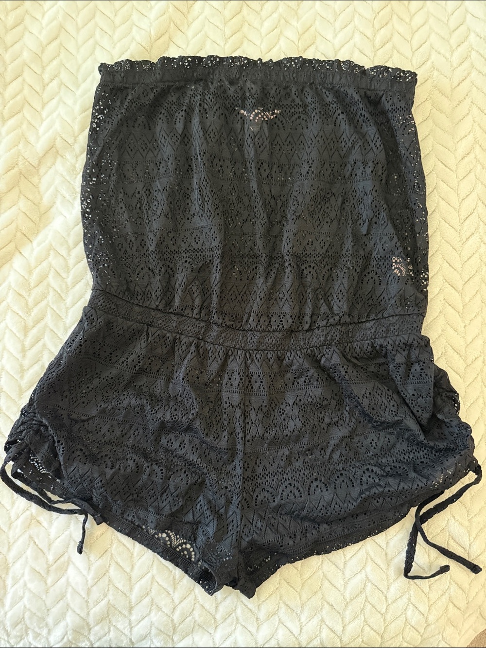 Victoria's Secret Black Lace Strapless Romper